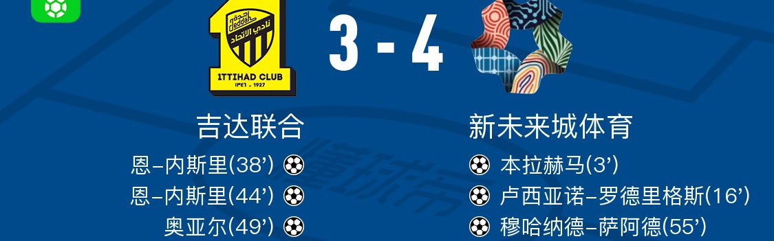 世界杯高清赛事平台入口-新未来城体育4-3吉达联合，阿拉-赫吉、穆哈纳德-萨阿德破门